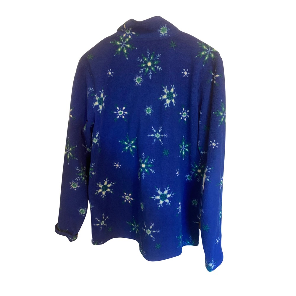 Laura Scott Sweater Womens Medium Blue Snowflake Fleece Quarter Zip Pullover - Picture 2 of 5